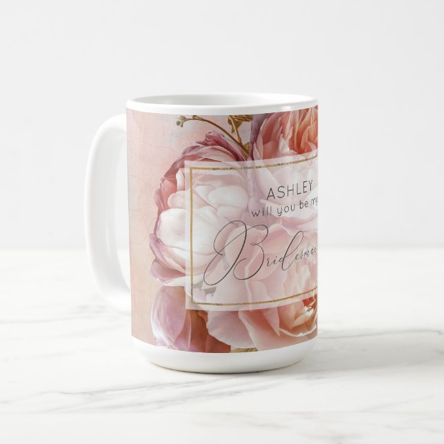 LUMINOUS RO Elegant Modern Blommigt Bridesmaid Kaffemugg (Framsida vänster)