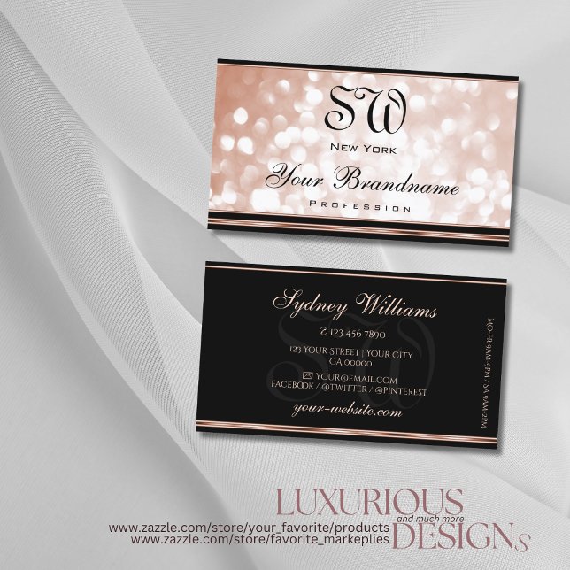 Luminous Ro Glitter Monogram Luxury Black Visitkort (Skapare uppladdad)