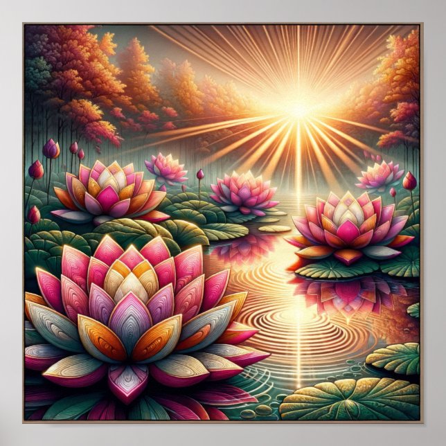 Luminous Serenity: Lotus Blommars at Dawn Poster (Framsidan)
