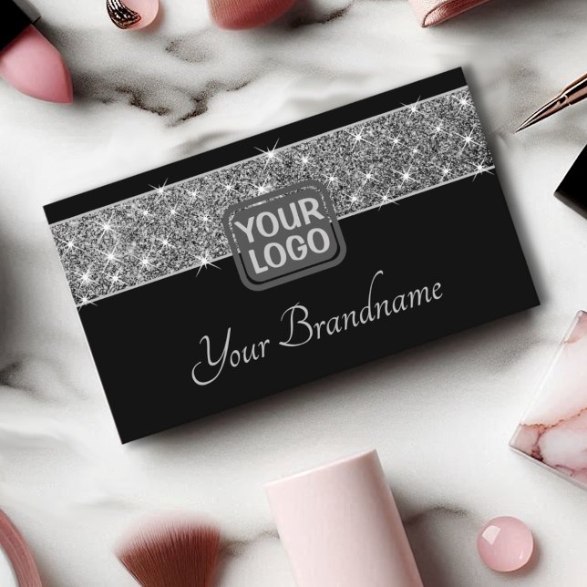 Luminous Silver Glitter Gnistra Stars Logotyp Blac Visitkort (Skapare uppladdad)