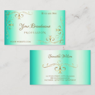 Luminous Teal Guld Ornate Corner Gräns Ornamental Visitkort