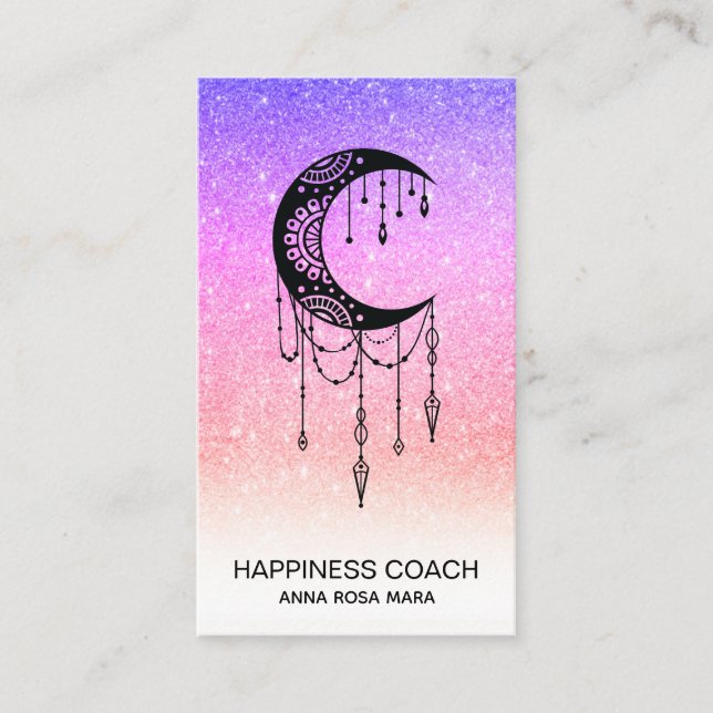 *~* Luna Crescent Måne Talisman Shaman Glitter Visitkort (Framsida)