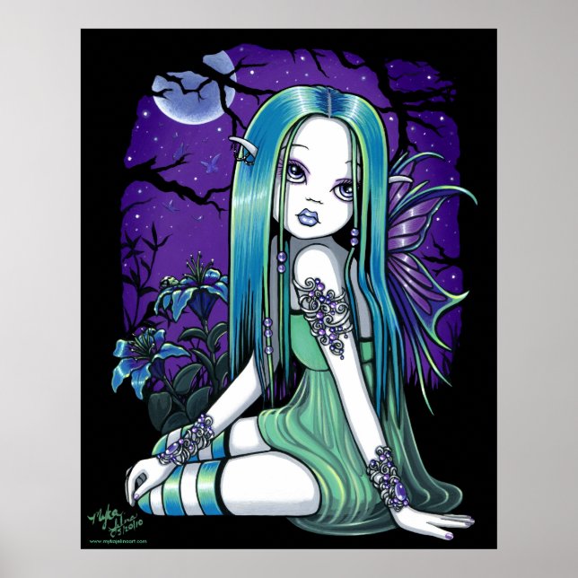 "Luna" Gothic Måne Lilly Fairy Art Poster (Framsidan)