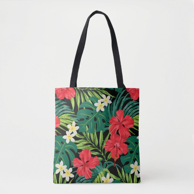 Luna Hibiscus Garden Hawaiian - Black Beach Bag Tygkasse (Framsida)
