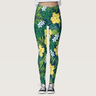 Luna Hibiscus Garden Hawaiian - Gult och flotta Leggings