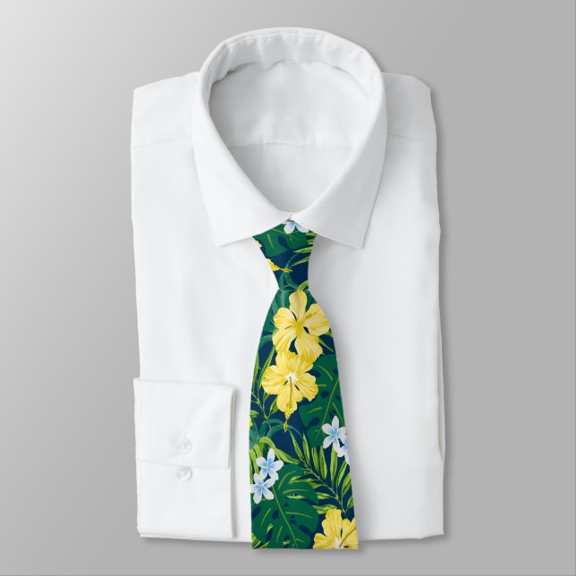 Luna Hibiscus Garden Hawaiian - Gult och flotta Slips (Bunden)