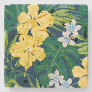 Luna Hibiscus Garden Hawaiian - Gult och flotta Stenunderlägg