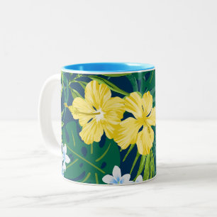 Luna Hibiscus Garden Hawaiian - Gult och flotta Två-Tonad Mugg