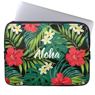 Luna Hibiscus Garden Hawaiian - Red and Black Laptop Fodral