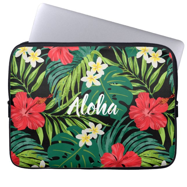 Luna Hibiscus Garden Hawaiian - Red and Black Laptop Fodral (Framsidan)