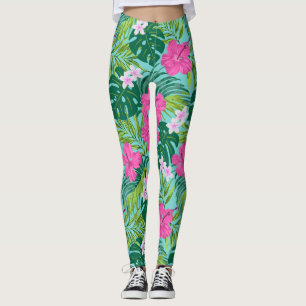Luna Hibiscus Garden Hawaiian - Rosa och turkos Leggings