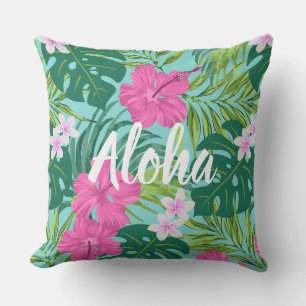Luna Hibiscus Garden Hawaiian - Rosa och Turq Kudde