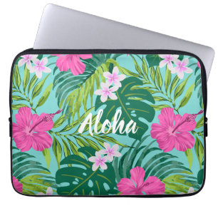 Luna Hibiscus Garden Hawaiian - Rosa och Turq Laptop Fodral