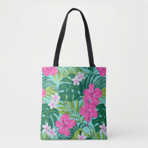 Luna Hibiscus Garden Hawaiian - Turq Beach Bag Tygkasse
