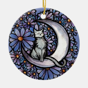Luna Måne Cat Lila Daisy Julgransprydnad Keramik
