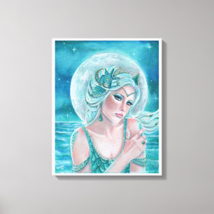 Luna måne guddess sjöjungfru art av Renee L. Lavoi Canvastryck