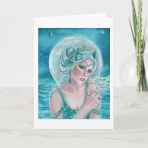 Luna måne guddess sjöjungfru art av Renee L. Lavoi Kort