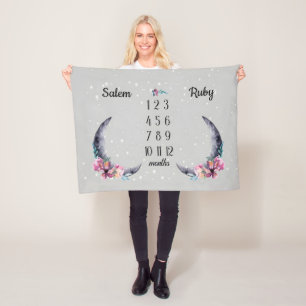 Luna Måne Personlig Baby Milestone Blanket Mont Fleecefilt