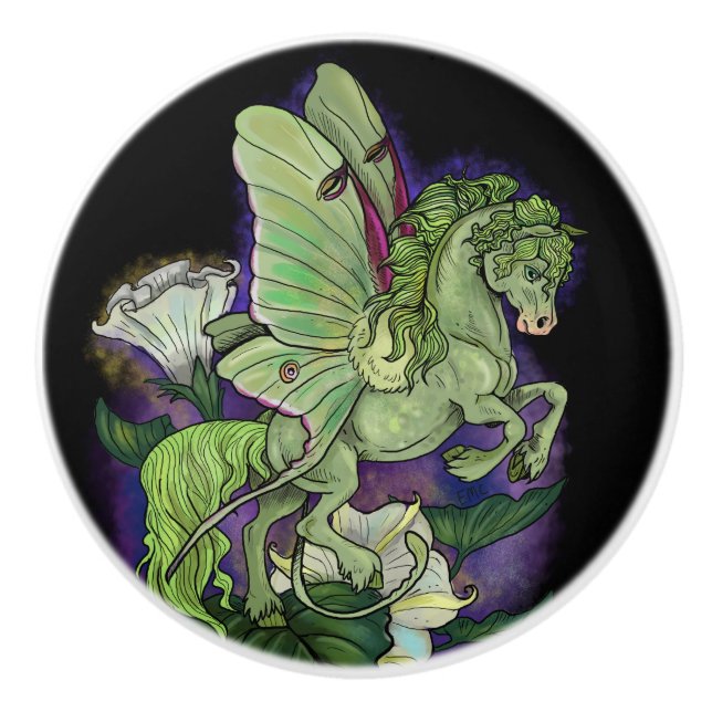 Luna Moonduster Moth Fairy Horse Ceramic Knob Knopp (Framsidan)