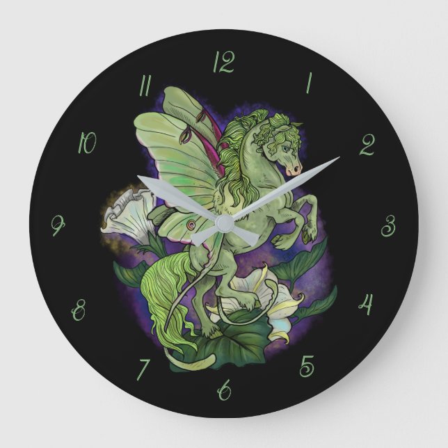 Luna Moonduster Moth Fairy Horse Large Clock Stor Klocka (Framsida)