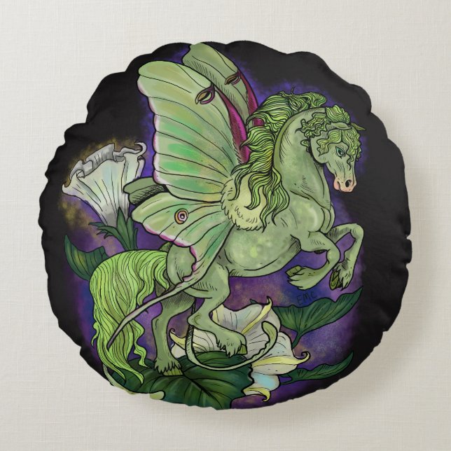 Luna Moonduster Moth Fairy Horse Round Pillow Rund Kudde (Framsidan)