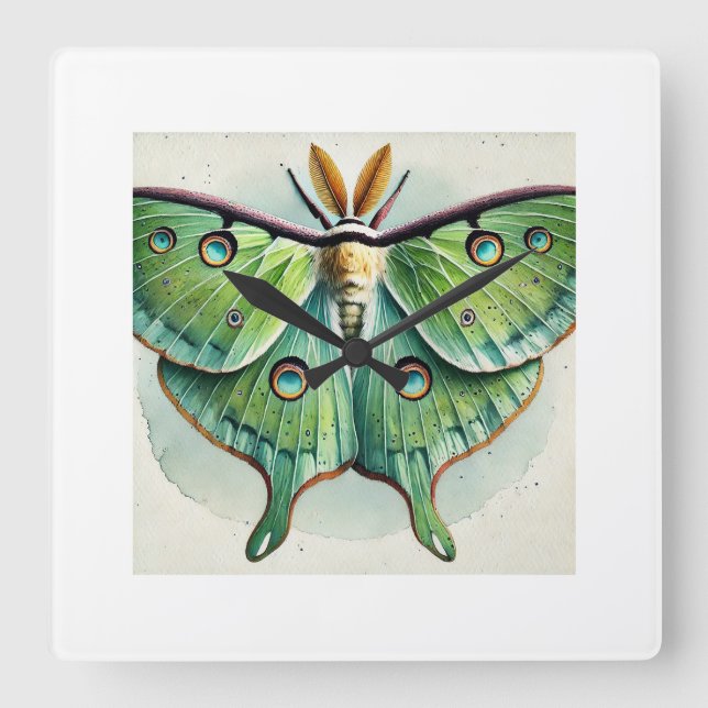 Luna Moth Actias luna 210824IREF215 - Watercolor Fyrkantig Klocka (Framsida)