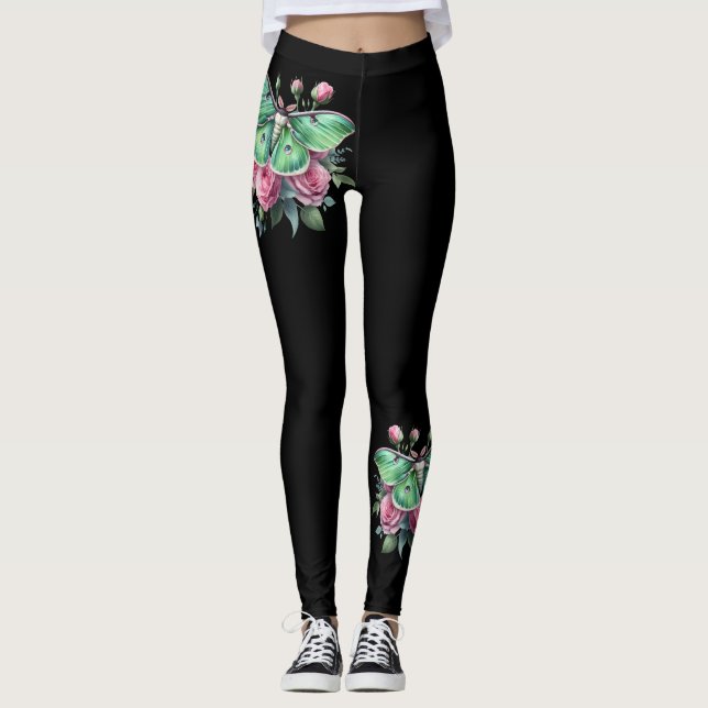 Luna Moth and Flowers Leggings (Framsida)
