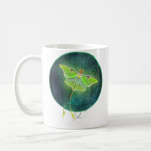 Luna Moth Av Cheryl Casey Konst Måne Grön Kaffemugg (Vänster)