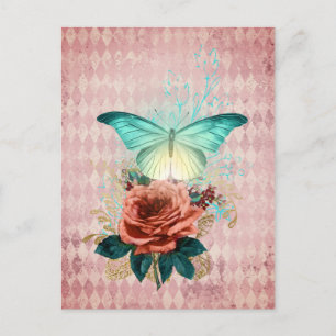 Luna Moth Bouquet Collage Vykort