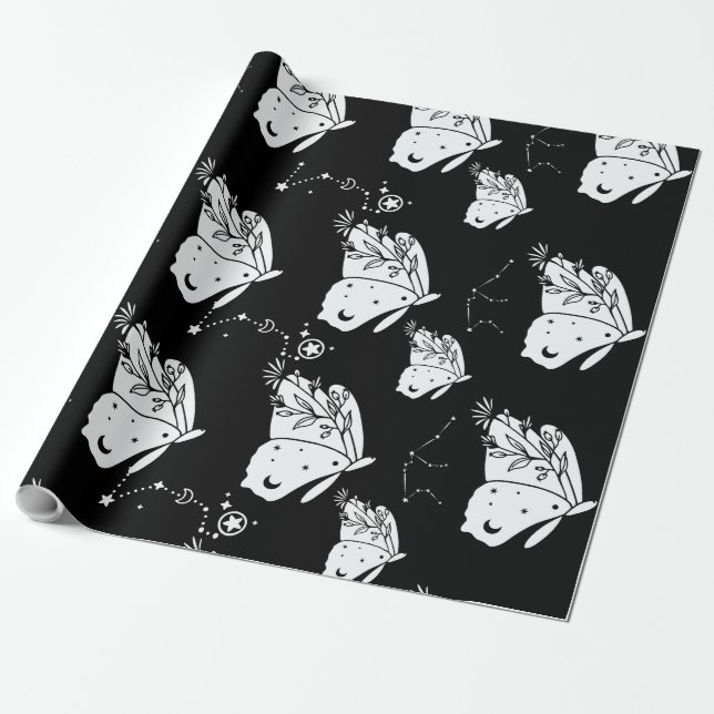 Luna moth Butterfly mönster Presentpapper (Utrullad)
