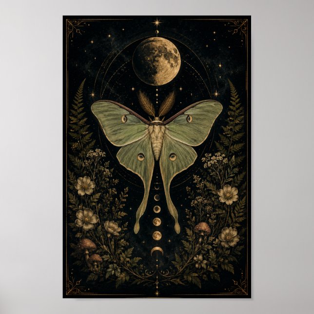 Luna Moth Celestial Affisch | Mystisk Månfas  (Framsidan)