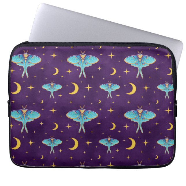 Luna Moth Celestial Måne & Stars Lila Laptop Fodral (Framsidan)