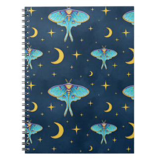 Luna Moth Celestial Måne & Stars Navy Anteckningsbok