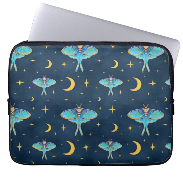 Luna Moth Celestial Måne & Stars Navy Laptop Fodral (Framsidan)