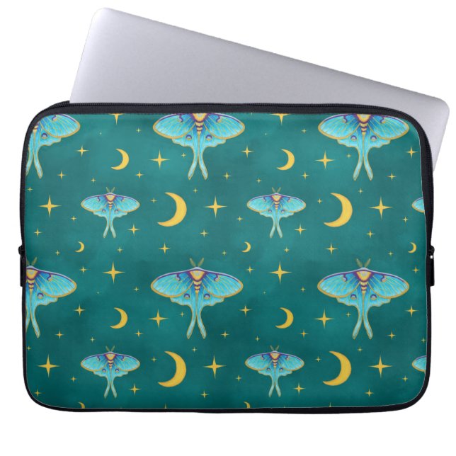 Luna Moth Celestial Måne & Stars Teal Laptop Fodral (Framsidan)