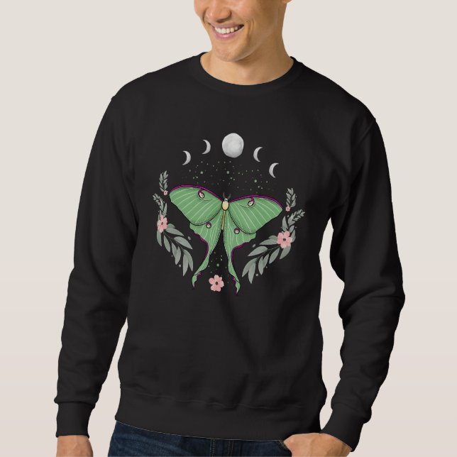 Luna Moth Celestial Moon Phases Dark Academia Aest Lång Ärmad Tröja (Framsida)