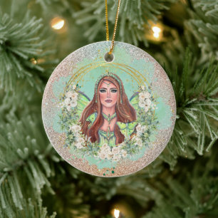 Luna moth fairy art av Renee Lavoie Julgransprydnad Keramik