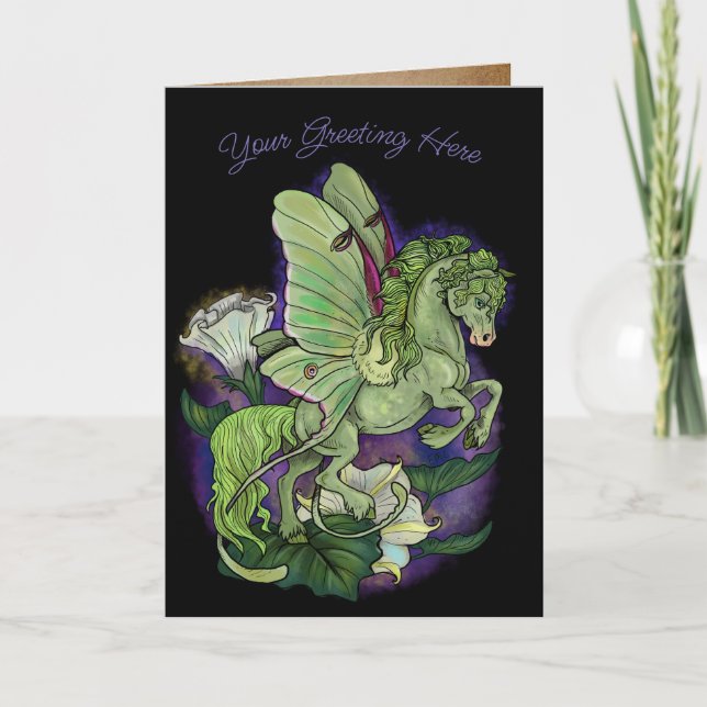 Luna Moth Fairy Horse Helgdag Card Helgkort (Framsida)