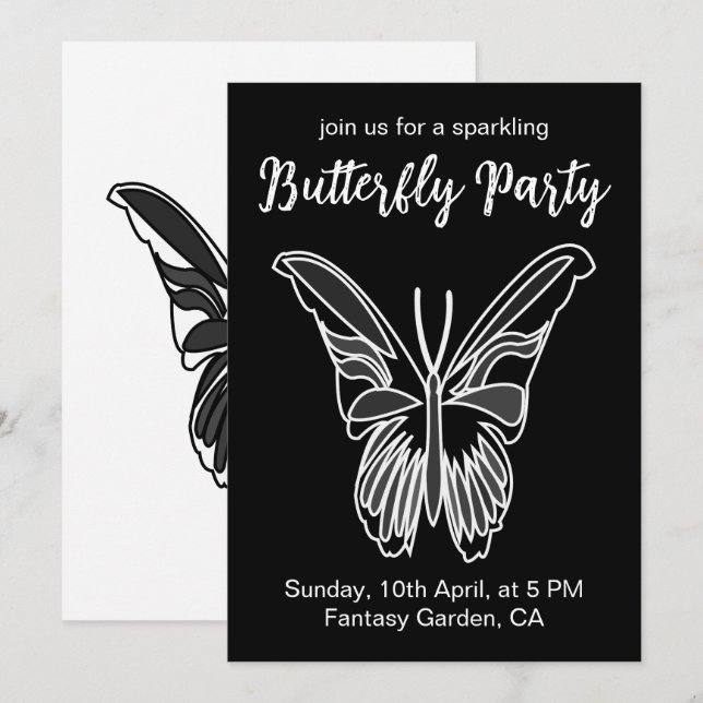 Luna Moth Fjärilspartaj Inbjudningar (Fram/baksida)