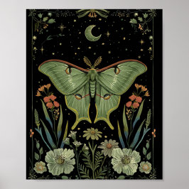 luna Moth Gothic Watercolor Art Poster