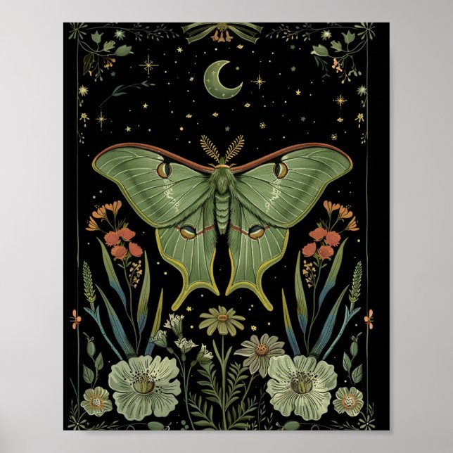 luna Moth Gothic Watercolor Art Poster (Framsidan)