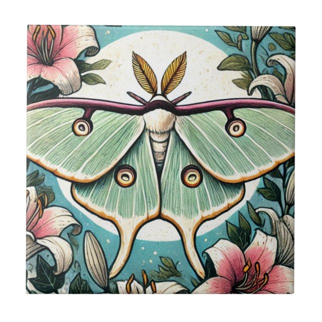 Luna Moth illustration lilies luna moths Kakelplatta (Framsidan)