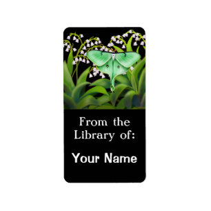 Luna Moth in Lily of the Valley Flowers Bookplate Adressetikett