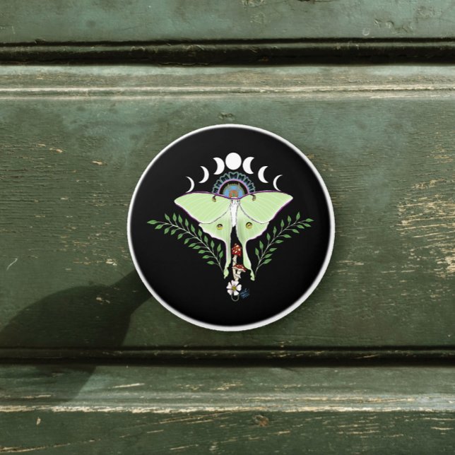 Luna Moth Måne Phases Black Knopp (Skapare uppladdad)