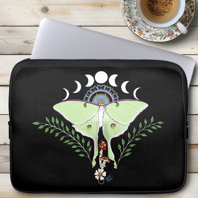 Luna Moth Måne Phases Black Laptop Fodral (Skapare uppladdad)