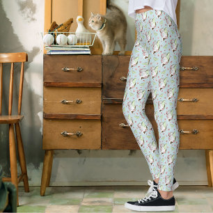 Luna Moth Måne White Cat Grönt Leggings