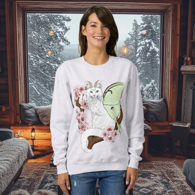 Luna Moth Måne White Cat Grönt T Shirt (Skapare uppladdad)