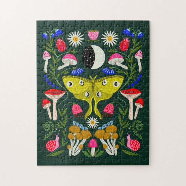 Luna Moth och Måne Illustration Pussel (Vertikal)