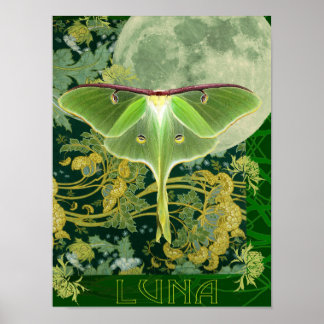 Luna Moth och Moon Poster, grön natur Collage Po Poster