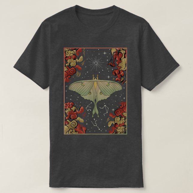 Luna Moth Print Dark Academia Aesthetic Witchy Cel T Shirt (Design framsida)